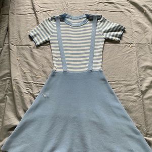 A Light Blue Pinstriped Dress with Suspenders